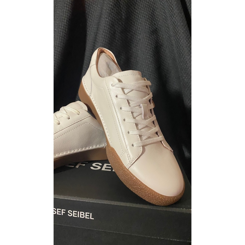 Josef Seibel Women's Leather Sneakers Cream Gum Sole Lace Up Low Top Shoes